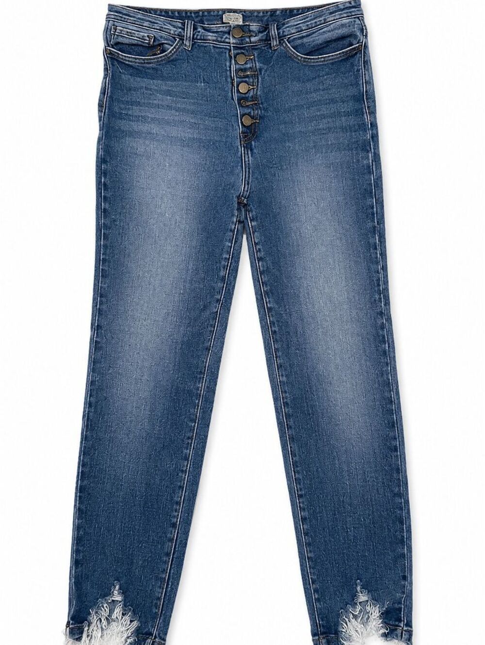 Kancan Women’s Size 29 Skinny Jeans Button Fly Distressed Raw Hem Medium Wash